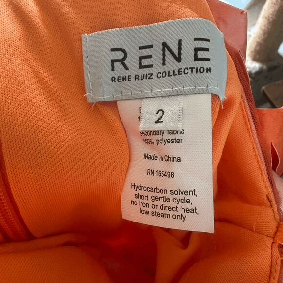 Rene Ruiz Collection One Shoulder 3D Applique Gown Fit Flare Dress Orange Size 2 - Picture 11 of 12